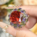 Women’s Candy Color Cubic Zirconia Adjustable Statement Ring with Pink, Red or Emerald Green Gemstone