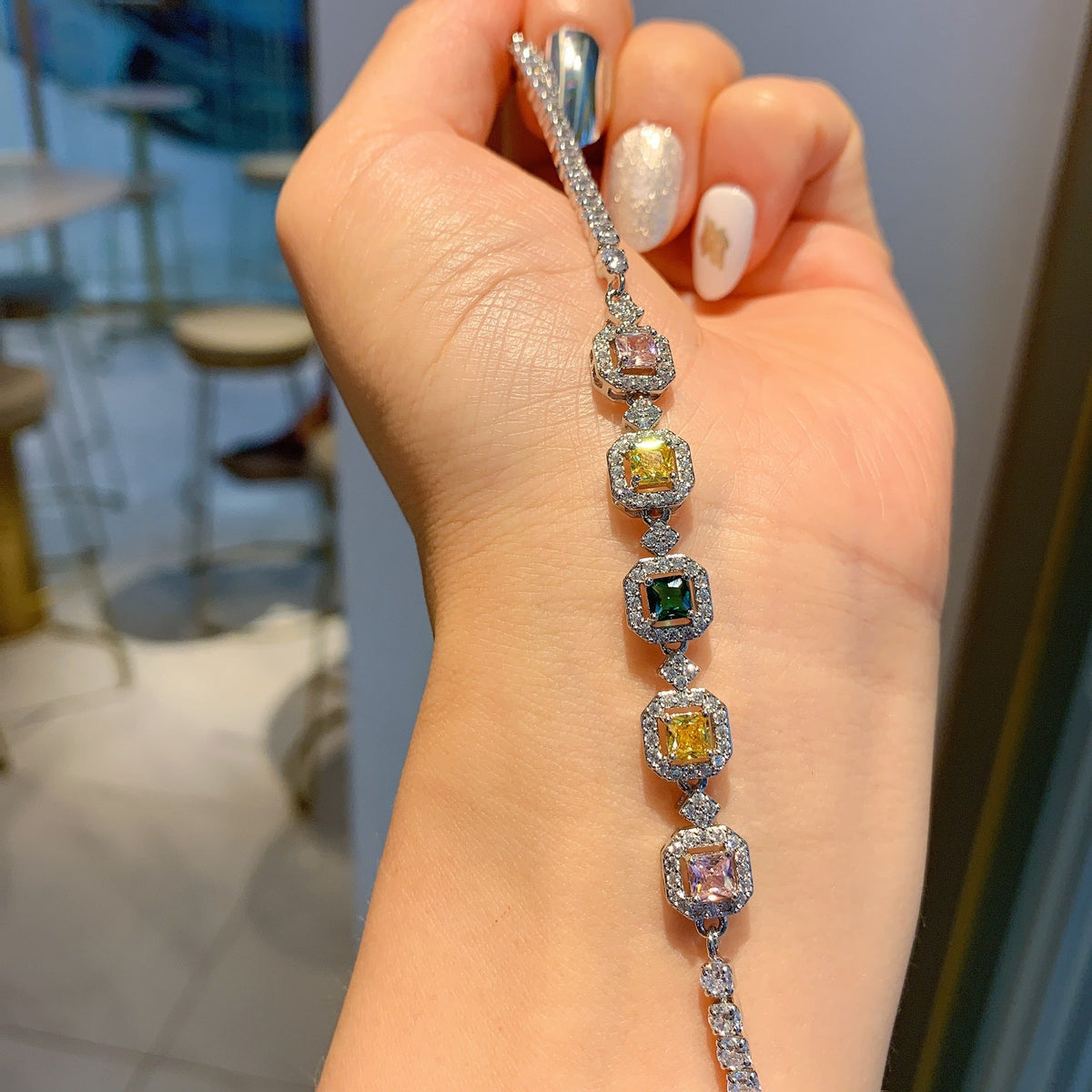 Women’s Colorful Paraiba-Inspired Crystal Tennis Bracelet in Gold or Silver Tone