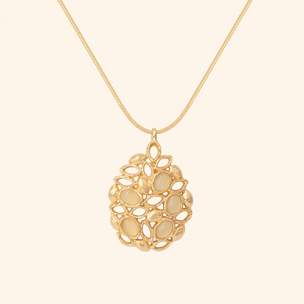 Sicilian Lemon Stone Pendant Necklace – Gold & Silver