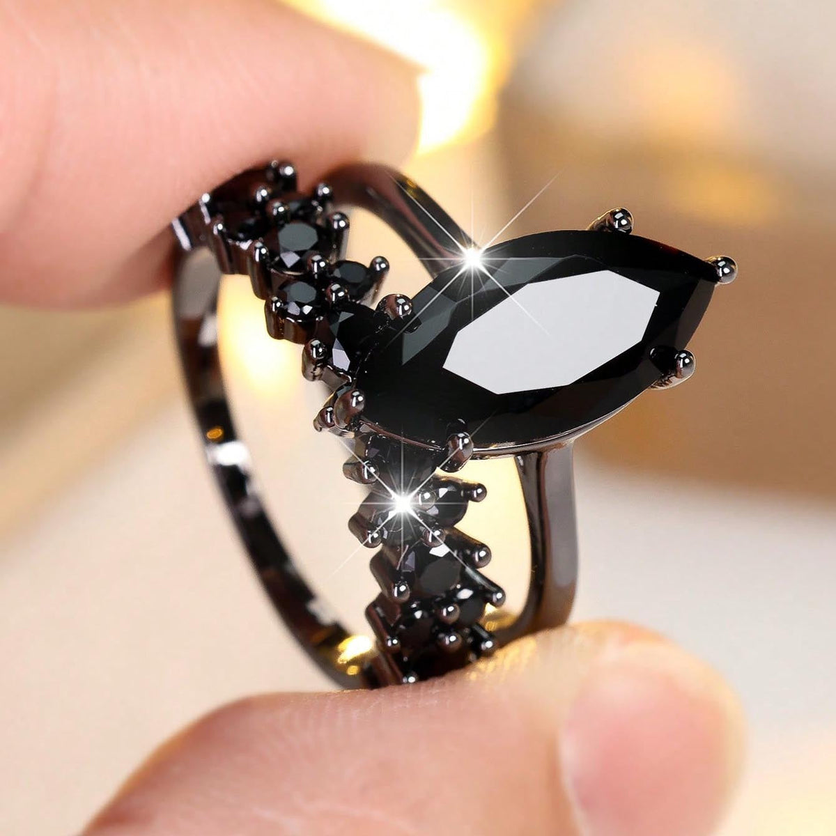 Women’s Marquise Cubic Zirconia Two-Piece Ring Set with Sparkling Stacking Band