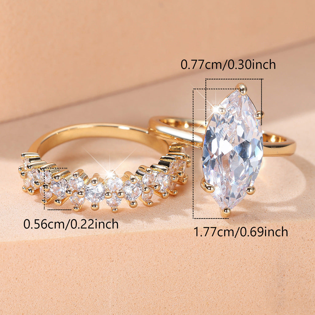 Women’s Marquise Cubic Zirconia Two-Piece Ring Set with Sparkling Stacking Band