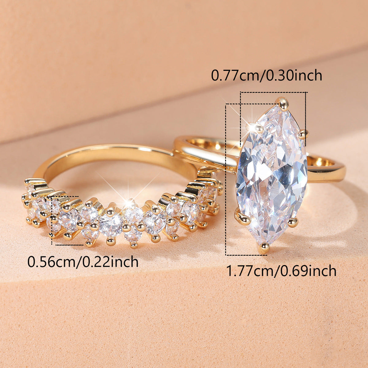 Women’s Marquise Cubic Zirconia Two-Piece Ring Set with Sparkling Stacking Band