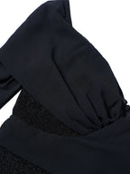 Women’s Black Elegant Sequin Off Shoulder Long Sleeve Mermaid Maxi Dress with Ruched Bodice Detail