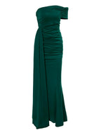 Women’s Dark Green Elegant One-Shoulder Sleeveless Tailored Maxi Dress