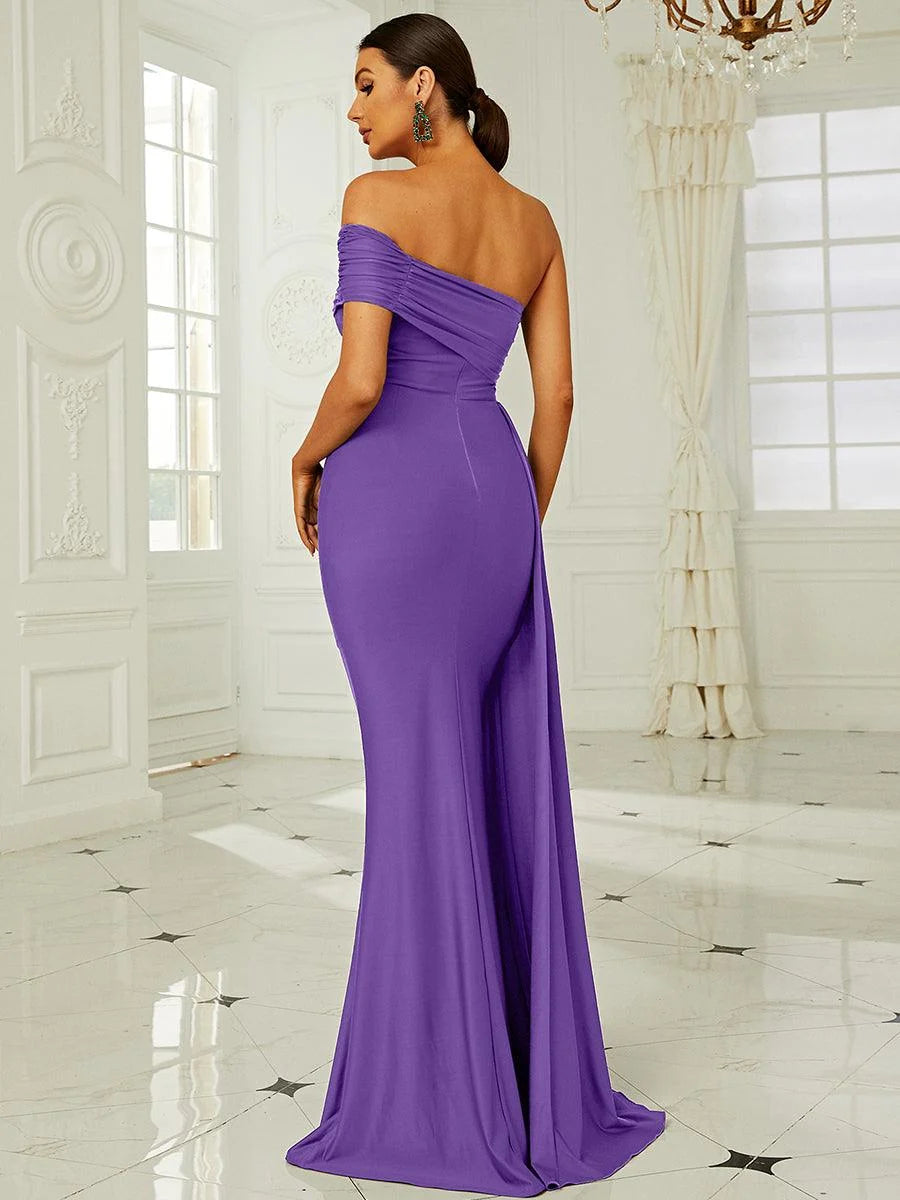 Women’s Dark Green Elegant One-Shoulder Sleeveless Tailored Maxi Dress