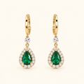Women’s Gold-Tone Emerald Green Teardrop Rhinestone Halo Drop Earrings
