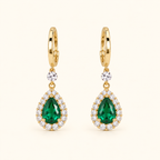 Women’s Gold-Tone Emerald Green Teardrop Rhinestone Halo Drop Earrings