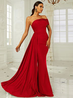 Women’s Dark Green Elegant One-Shoulder Sleeveless Tailored Maxi Dress