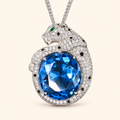 Women’s Luxury Cubic Zirconia Panther Pendant Necklace with Oval-Cut Gemstone
