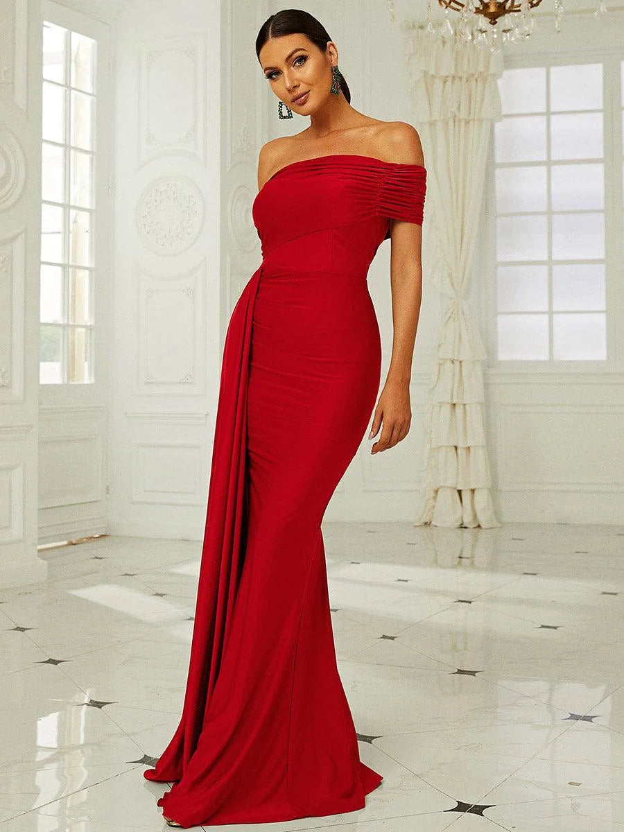 Women’s Dark Green Elegant One-Shoulder Sleeveless Tailored Maxi Dress