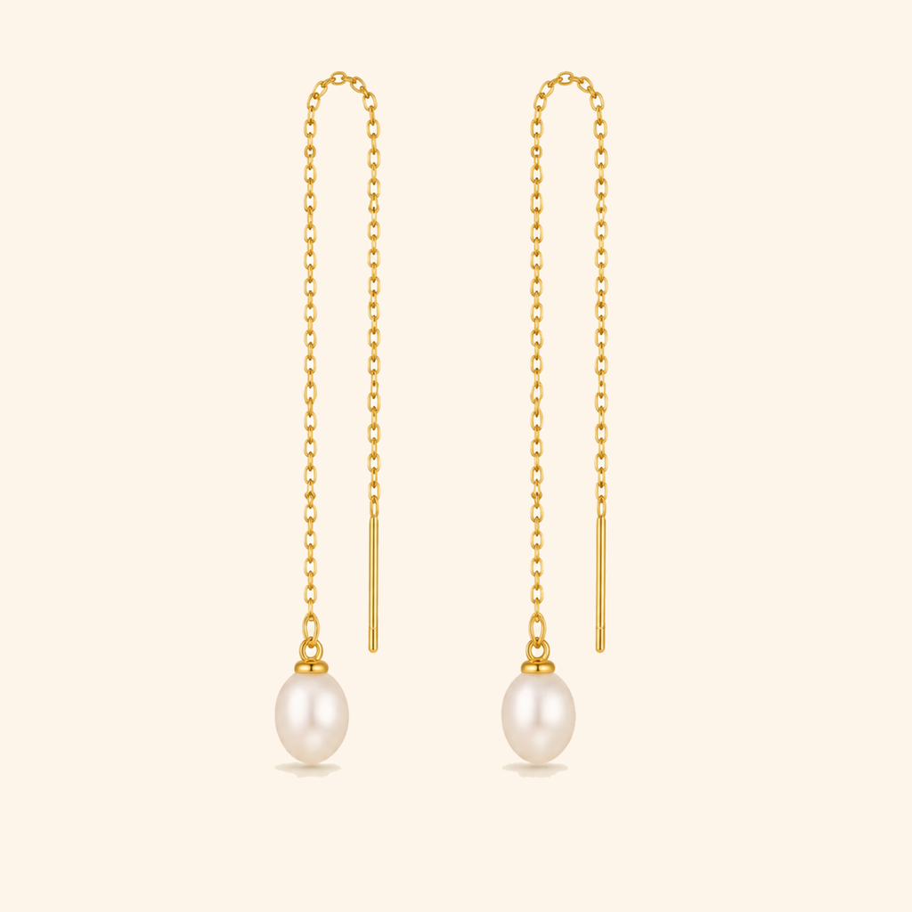 24K Gold-Plated 925 Sterling Silver Freshwater Pearl Threader Earrings