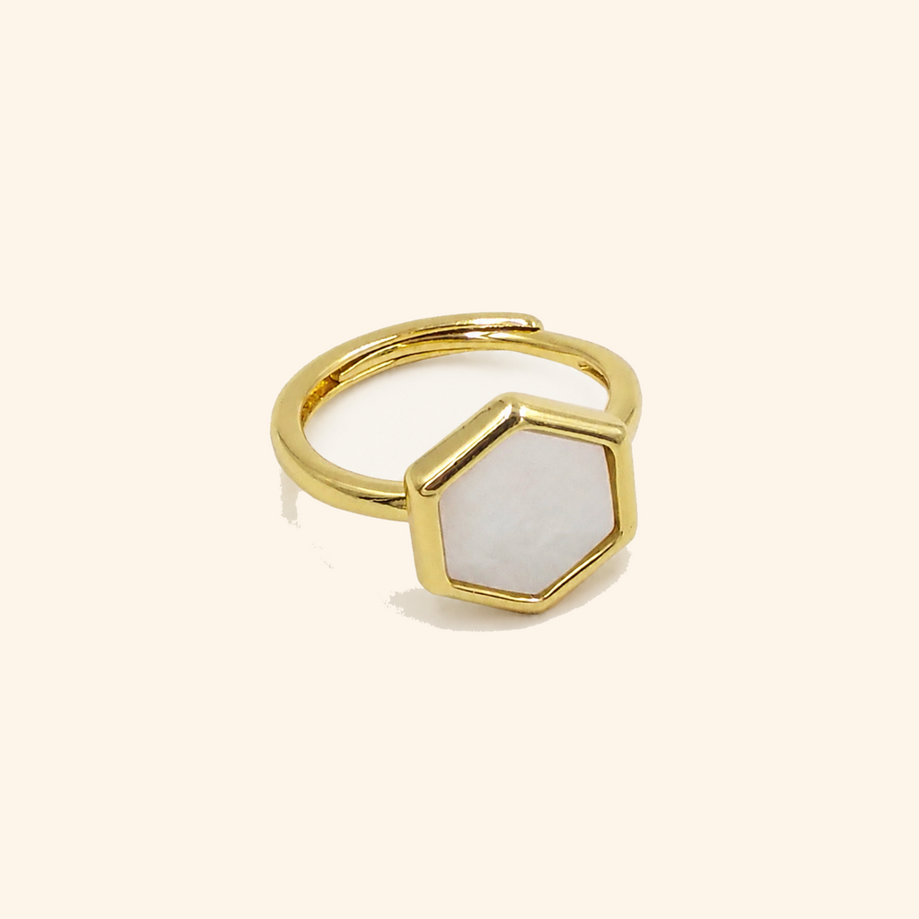 Gold-Plated Adjustable Hexagon Shell Inlay Ring