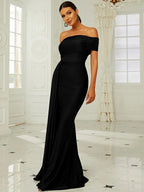 Women’s Dark Green Elegant One-Shoulder Sleeveless Tailored Maxi Dress
