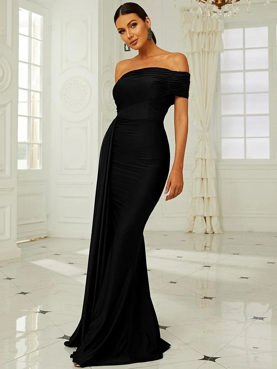 Women’s Dark Green Elegant One-Shoulder Sleeveless Tailored Maxi Dress