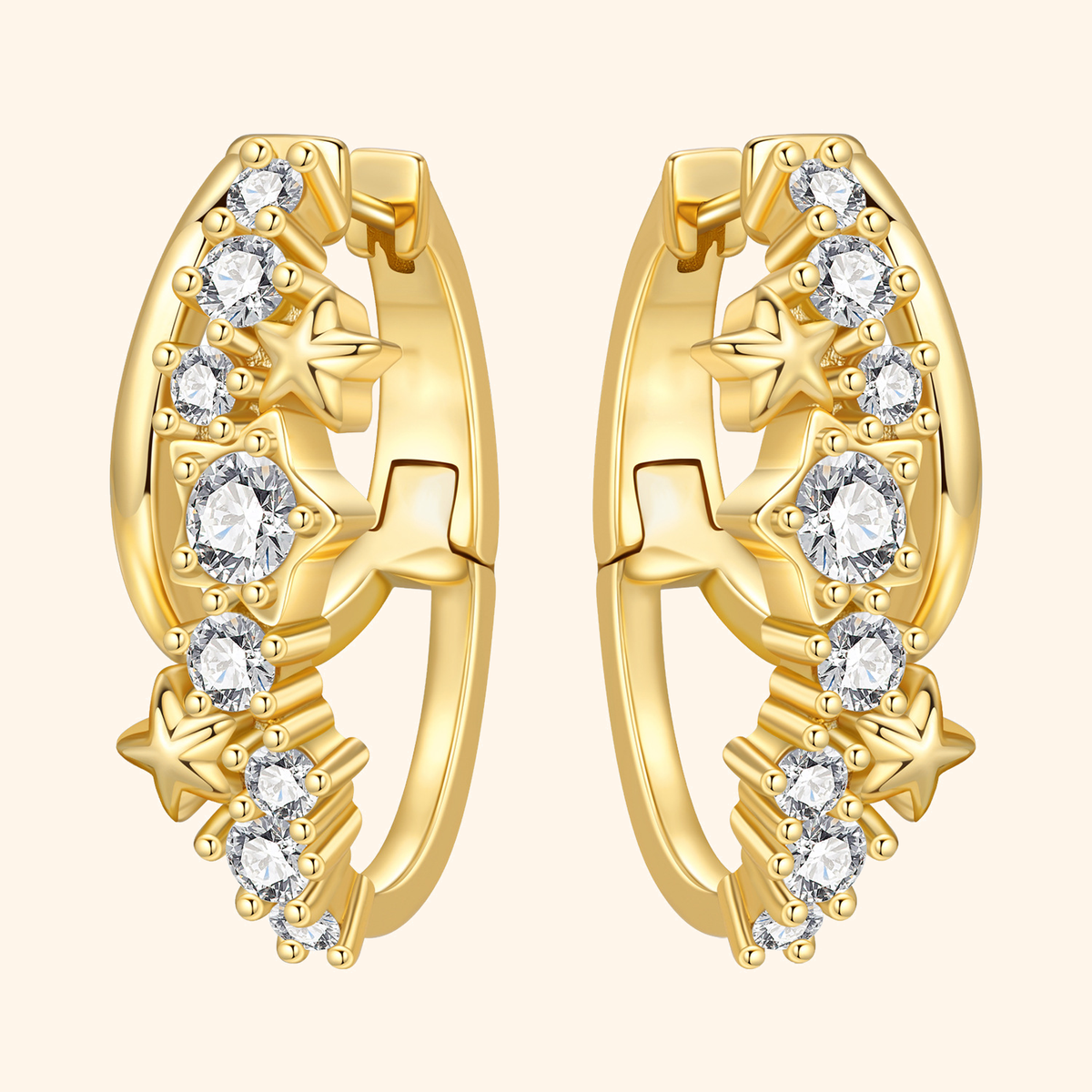 Gold Star & Cubic Zirconia Huggie Hoop Earrings