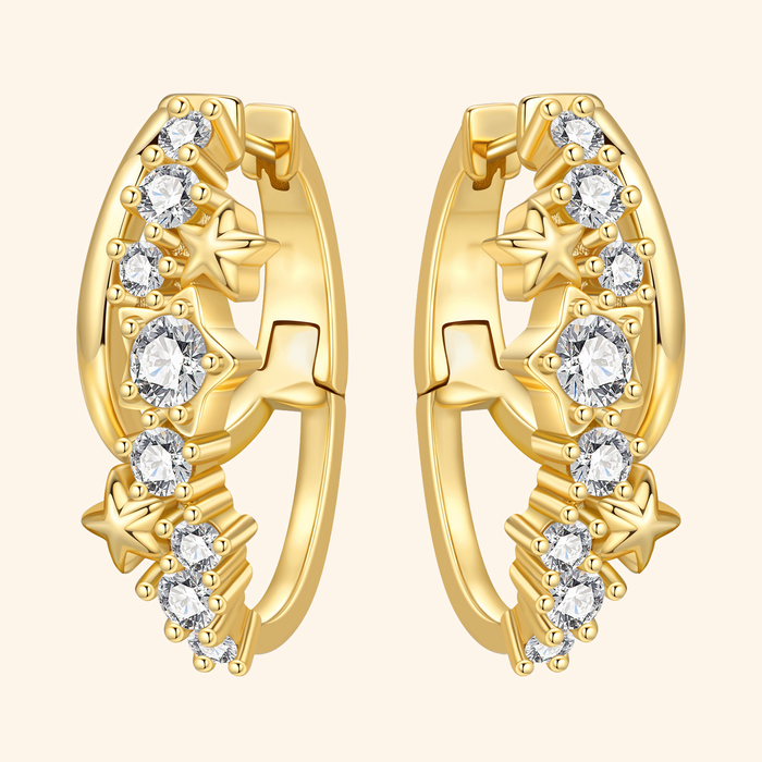 Gold Star & Cubic Zirconia Huggie Hoop Earrings