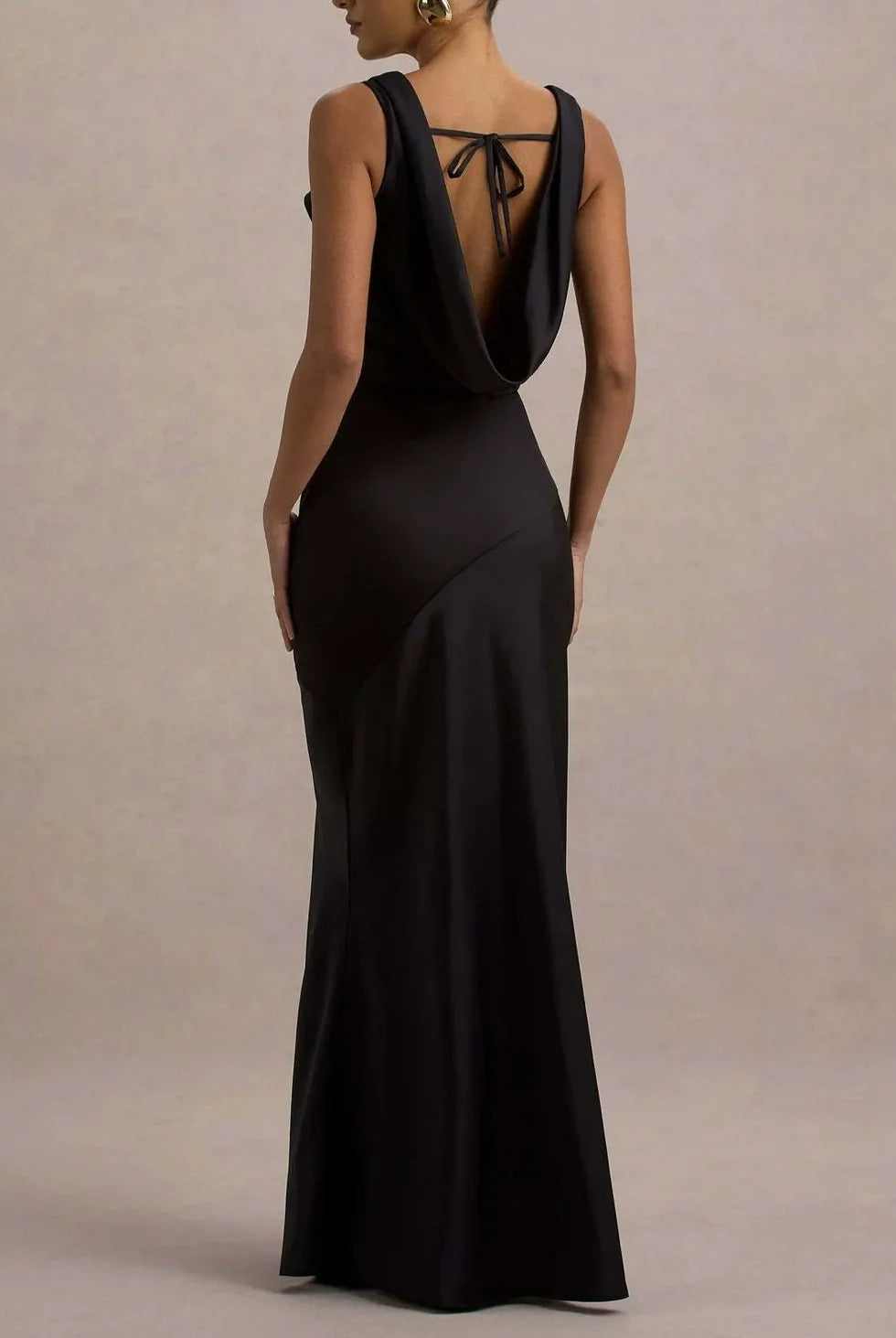 Women’s Burgundy Satin Cowl Neck Sleeveless Slim Mermaid Maxi Dress