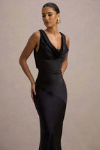 Women’s Burgundy Satin Cowl Neck Sleeveless Slim Mermaid Maxi Dress