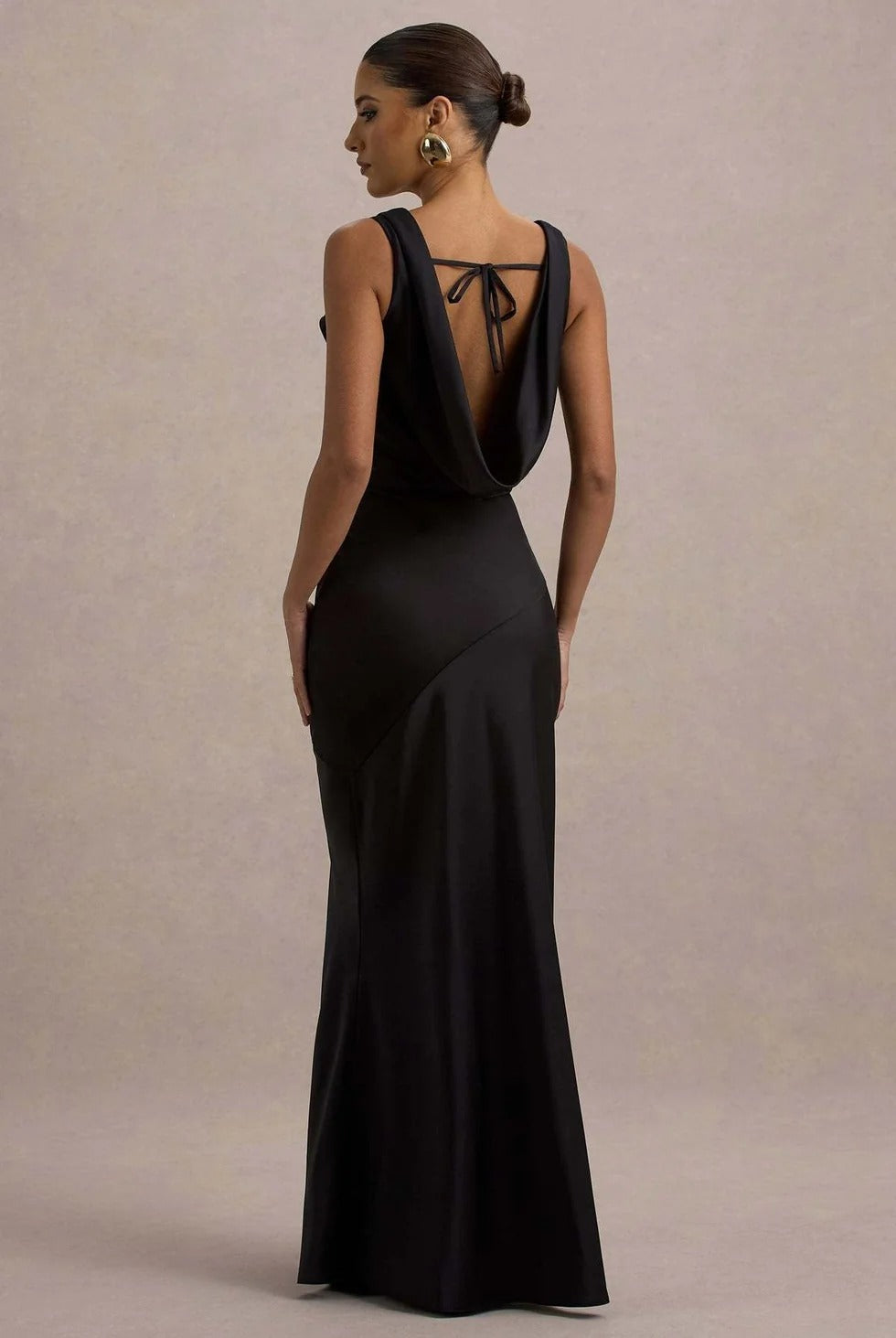 Women’s Burgundy Satin Cowl Neck Sleeveless Slim Mermaid Maxi Dress