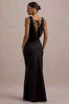 Women’s Burgundy Satin Cowl Neck Sleeveless Slim Mermaid Maxi Dress