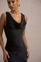 Women’s Burgundy Satin Cowl Neck Sleeveless Slim Mermaid Maxi Dress