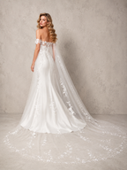 Women’s White Fitted Lace Off-Shoulder Mermaid Wedding Dress with Long Bridal Train