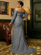 Plus Size Off The Shoulder Bow Knot Split Maxi Evening Dress