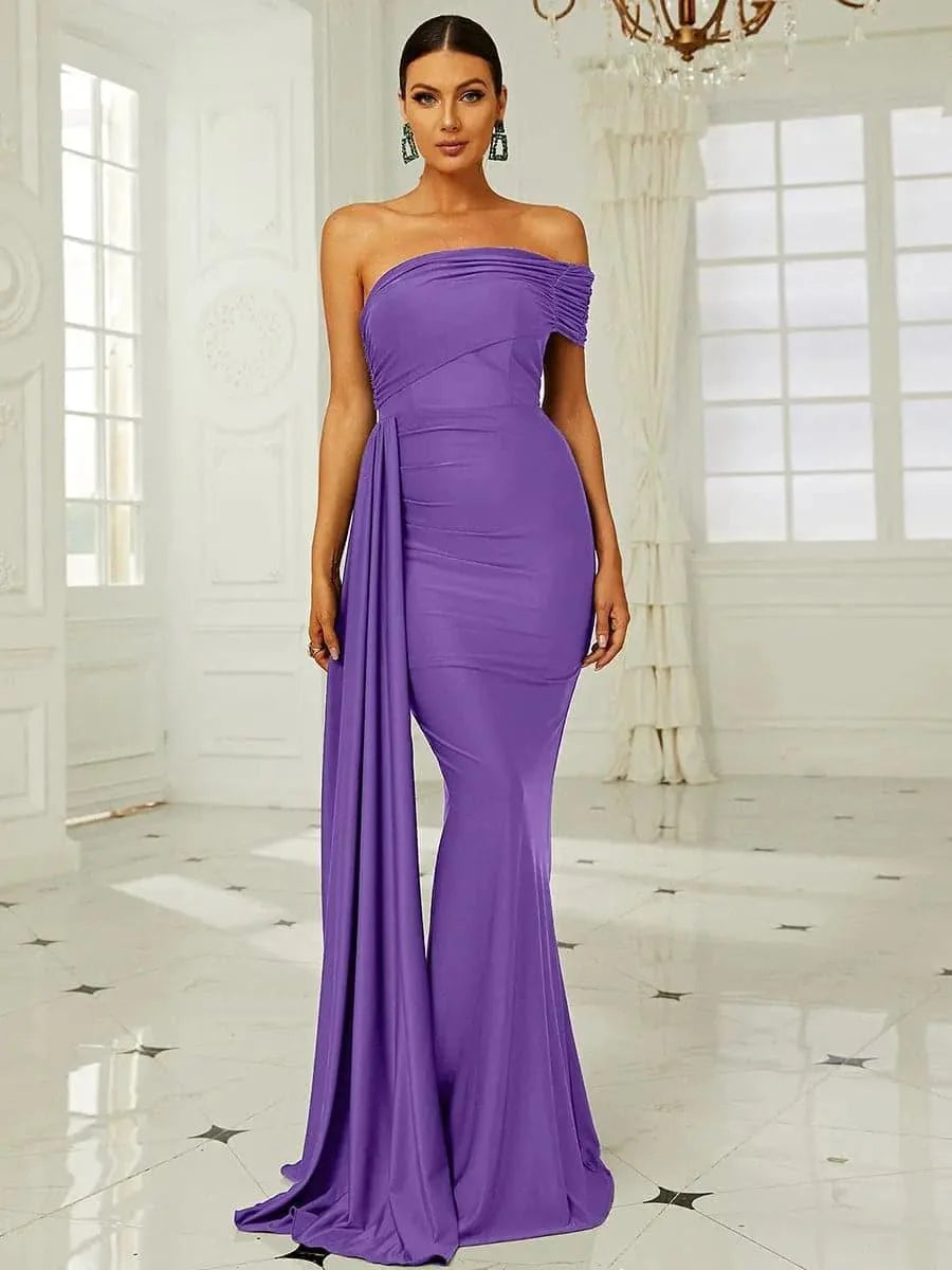 Women’s Dark Green Elegant One-Shoulder Sleeveless Tailored Maxi Dress