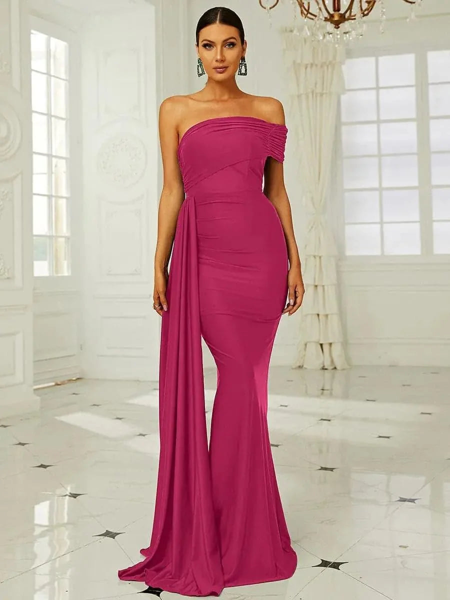 Women’s Dark Green Elegant One-Shoulder Sleeveless Tailored Maxi Dress