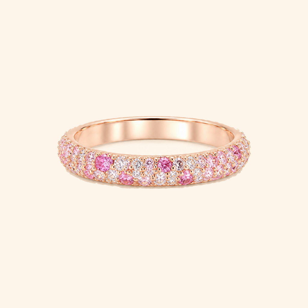 Women’s Rose Gold Plated Pink and Clear Zircon Pavé Band Ring