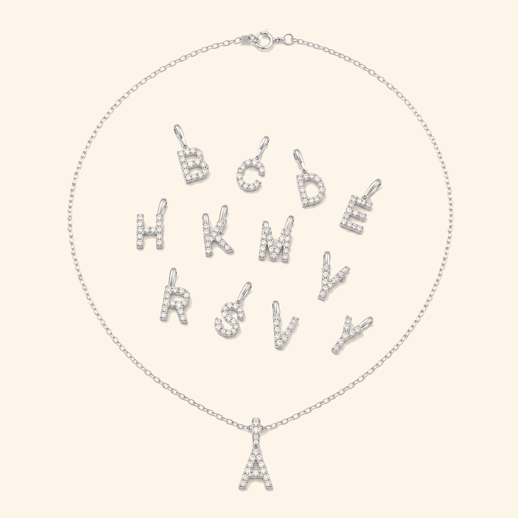 S925 Sterling Silver Personalized 26 Letter Pendant Necklace