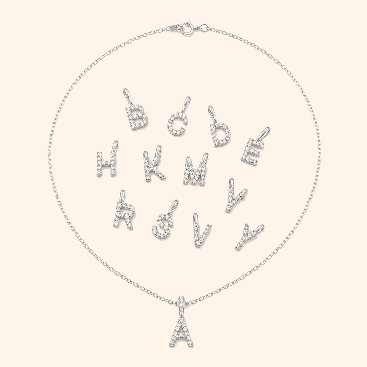 S925 Sterling Silver Personalized 26 Letter Pendant Necklace